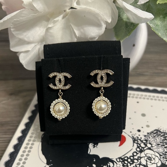 CHANEL Jewelry - CHANEL Faux Pearl & Crystal CC Drop Earrings